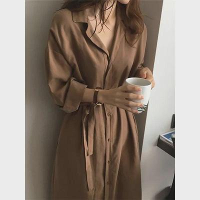 Vestido maxi saia retrô coreano: Estilo francês, tamanho grande, gola de terno para mulheres