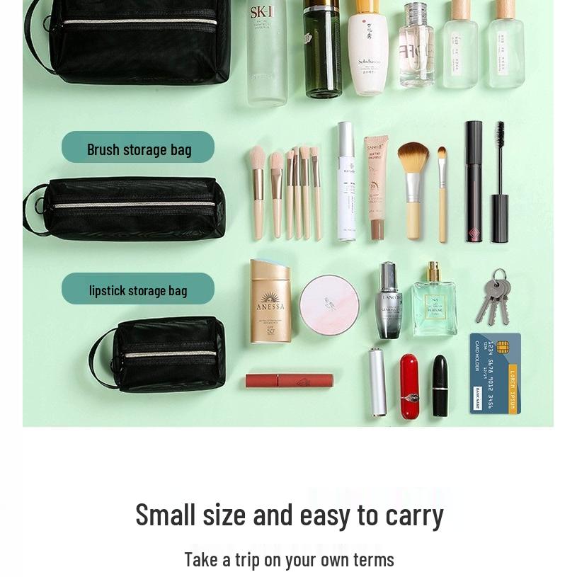 Mesh Cosmetic Storage Bag - Portable Handbag for Makeup, Lipstick, and Brushes (In Stock, INS Style)