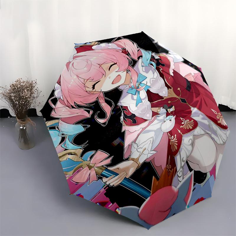 1 Stück Outdoor-Schirm mit Anime-Charakter-Design - Automatisches Öffnen/Schließen, Tragbares 3-fach faltbares Design, 8-Speichen-Eisenrahmen - Perfektes Geschenk für Fans, T