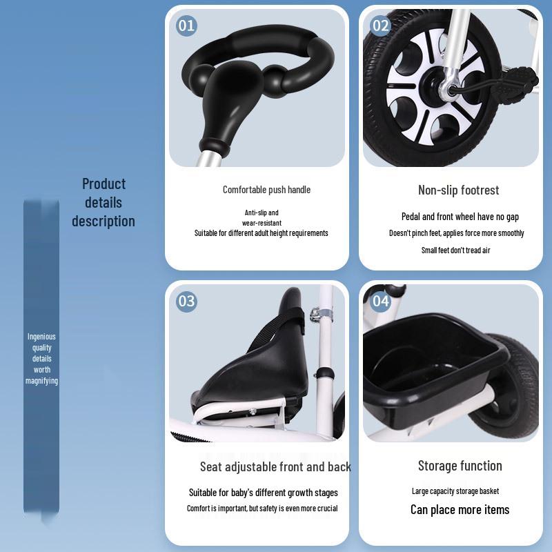 Large Size Tricycle for Kids 1-6 Years - Convertible Baby Stroller & Pedal Bicycle for Kindergarten