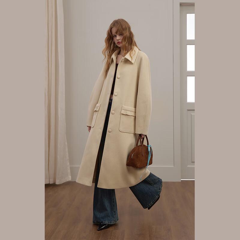 UNIFREE Korean Style Wool-Look Long Overcoat