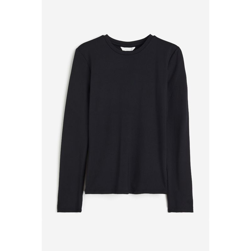 

HM Women s T-shirt Autumn Elastic round Neck Soft Comfort and Casual Jersey Base Tops 1191700 Black 155/80A(XS)