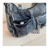 Hong Kong Style Retro Denim Niche Tote Bag Large Capacity Casual All-matching Commuting Shoulder Fashionable Women's