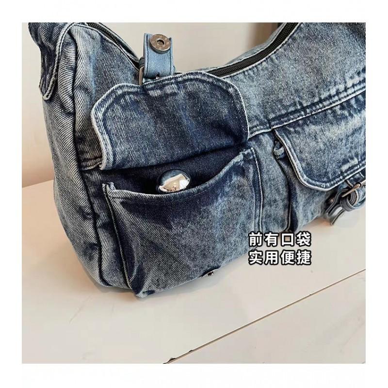 Hong Kong Style Retro Denim Niche Tote Bag Large Capacity Casual All-matching Commuting Shoulder Fashionable Women's