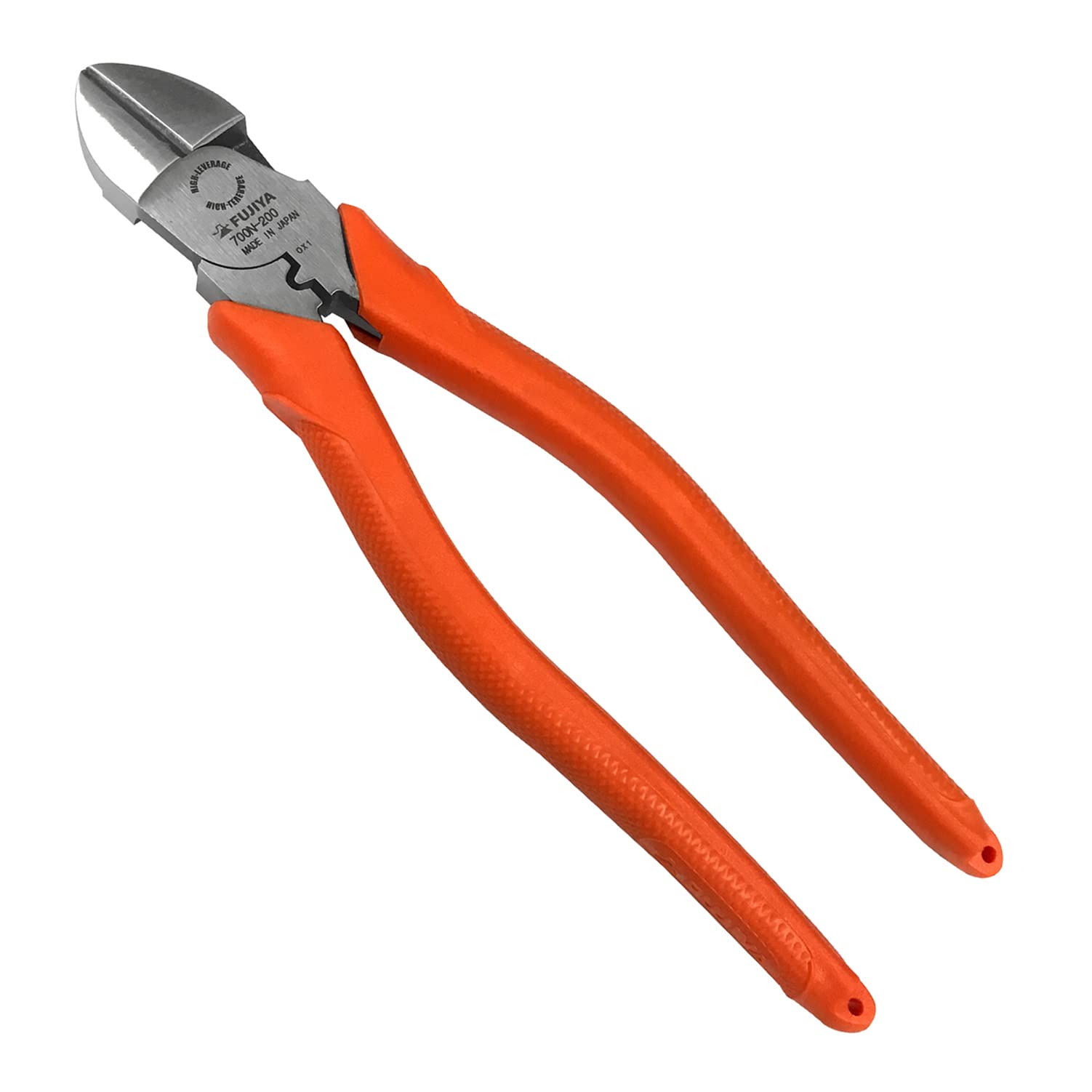 Fujiya Heavy-Duty Eccentric Nippers 200mm Eccentric Lever Easy Crimping Orange 700N