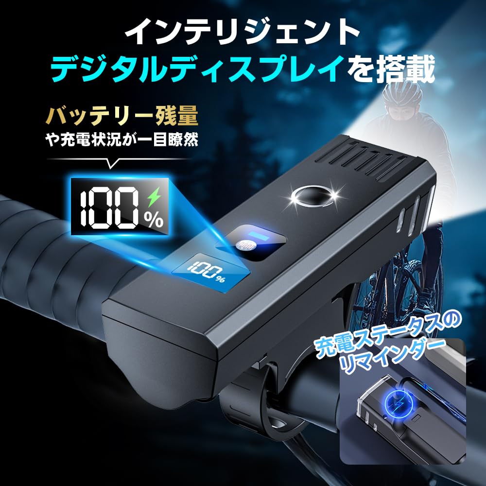 Enhanced Edition Digital Bicycle Light with Light Automatic High Brightness 1800 IPX7 Waterproof and 4 Lighting Bicycle Headlight for Cross Bikes and