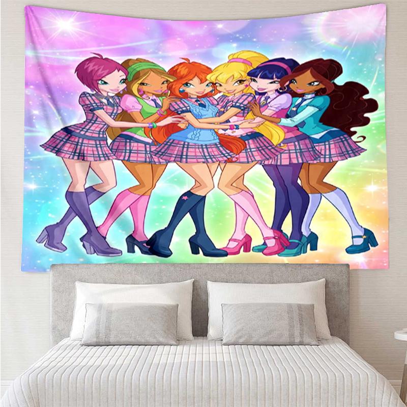Winx Club Print Tapestry, Backdrop, Easy Setup, Ideal for Bedroom, Office & Living Room, with Aesthetic Wall Hanging Decor.