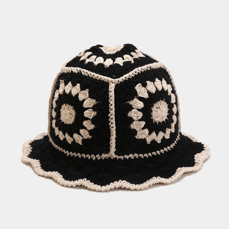 Korean Retro Stripe Handmade Crochet Bucket Hats Autumn and Winter Y2k Fisherman's Cap Women Tassel Colored Wool Hats