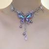 European and American Purple Diamond Butterfly Fringed Chain Necklace Women's Fashion Temperament High Sense Versatile Niche Design Collarbone Chain