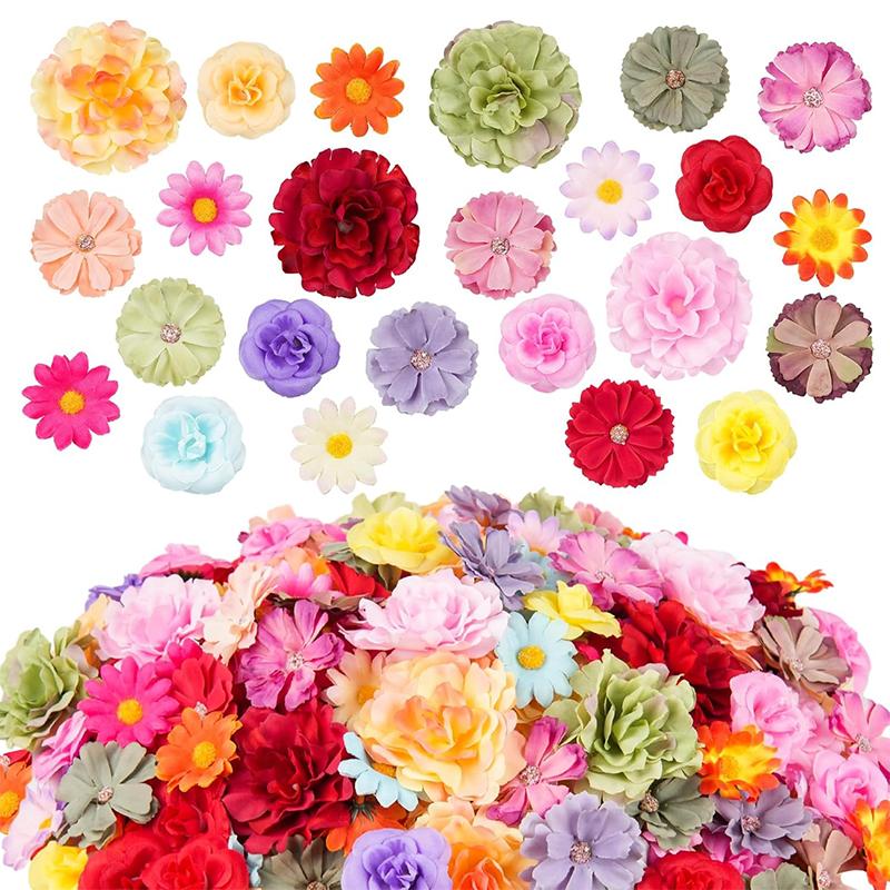 

25Pcs 5cm Color Mix Silk Rose Daisy Artificial Flower Bulk for Diy Crafts Wreath Home Wedding Party Hair Cap Dress Decorations