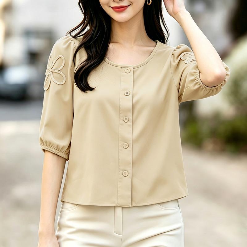 ZANZEA Women Casual Round Neck Solid Color Loose Half Sleeve Blouse
