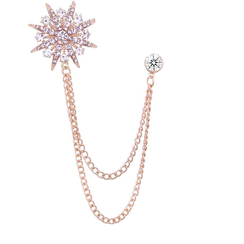 Korean Japanese Men's Starburst Brooch Badge with Chain Tassel for Suit Lapel Pin