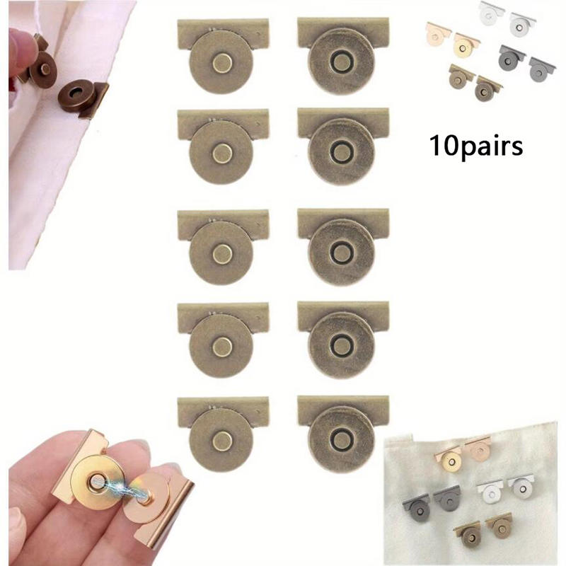 10 Pcs Strong Magnetic Buckle Clasp No-Sew Snap Lock for Purse Bags Clothing DIY Detachable Magnetic Purse Clip