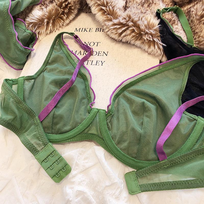 Bralette francese ultra sottile per intimo da donna Top reggiseno push up sexy a V profondo Set intimo e mutandine traspiranti comfort estivo
