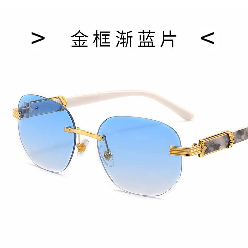 New fashion ellipse rimless sunglasses for men hip hop frame women eyewear uv400 marble grain sun glasses Luxury vintage