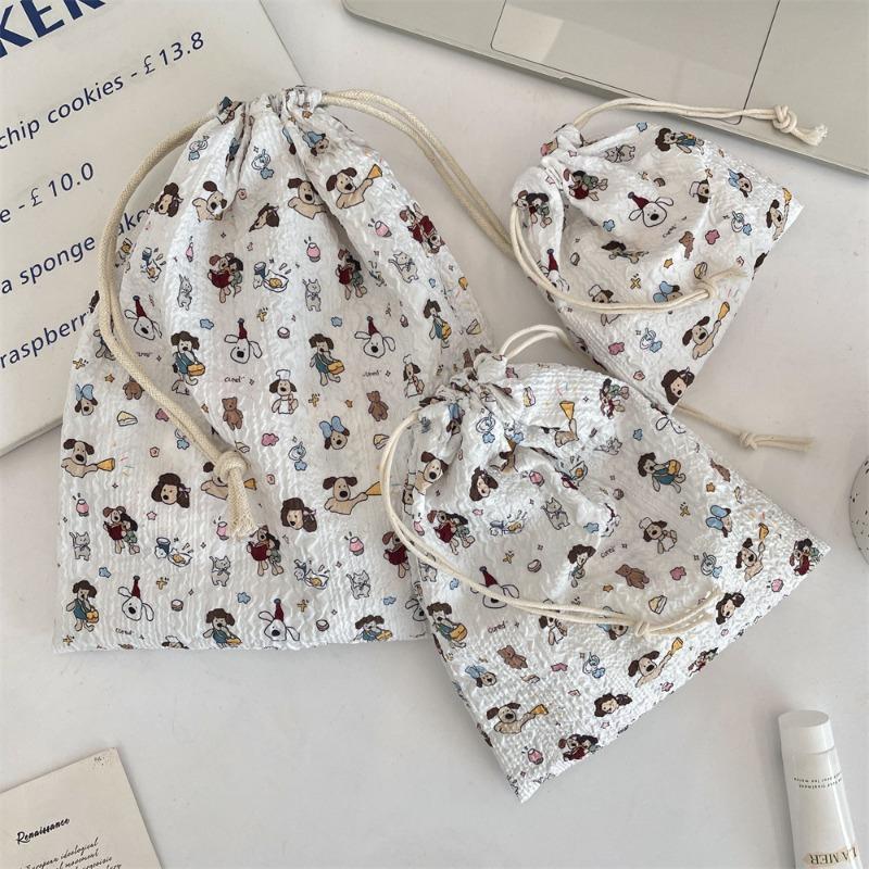 48151 [Copyright] Cartoon Drawstring Bundle Mouth Bag Student Storage Bag Lipstick Cosmetic Bag Portable Three-piece Set