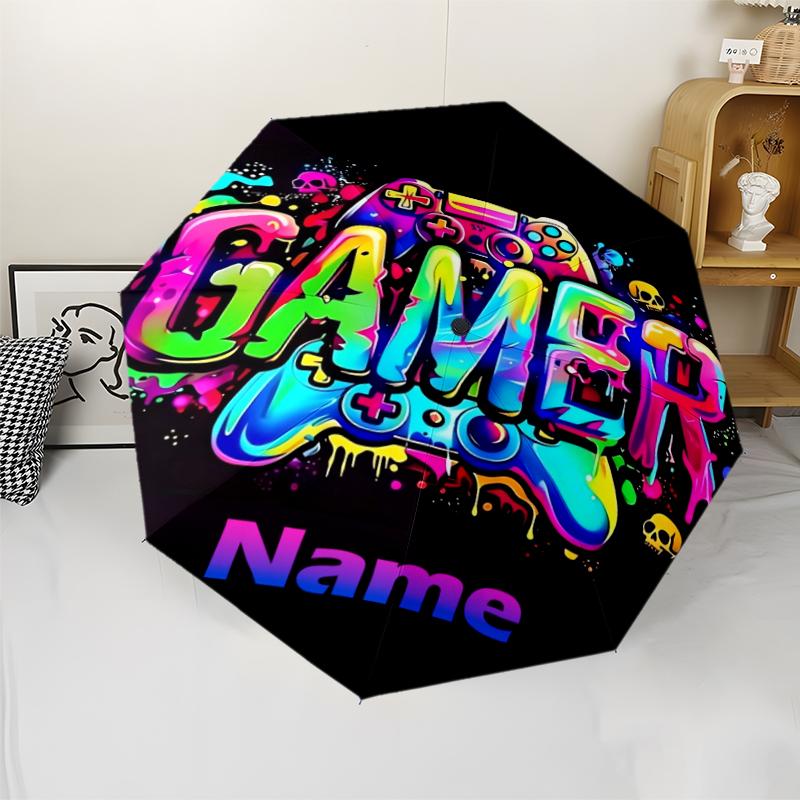 Custom Name Game Controller Theme Automatic Umbrella, Lightweight & Portable, 8 Rib, Perfect for Outdoor Travel, Birthdays, Christmas, Gifts.