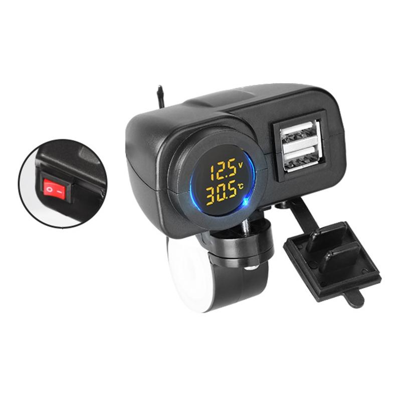 

Quick Charge 18W Car Dual USB Charger QC3.0 Waterproof with Voltmeter Thermometer for 12V/24V Motorcycle ATV Boat Marine 1