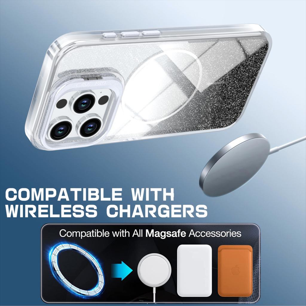 For iPhone 15 Pro Magnetic Case Gradient Glitter Shockproof TPU PC Phone Cover Compatible with MagSafe