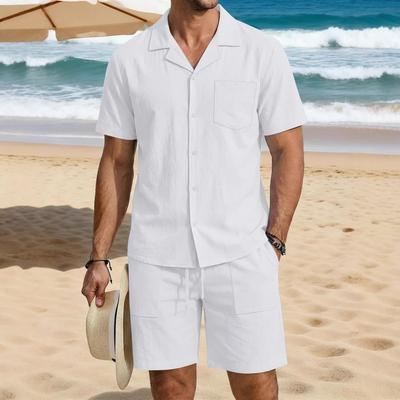 Men American Style Vacation Casual Loose Short Sleeve Button Shirt Beach Shorts Set