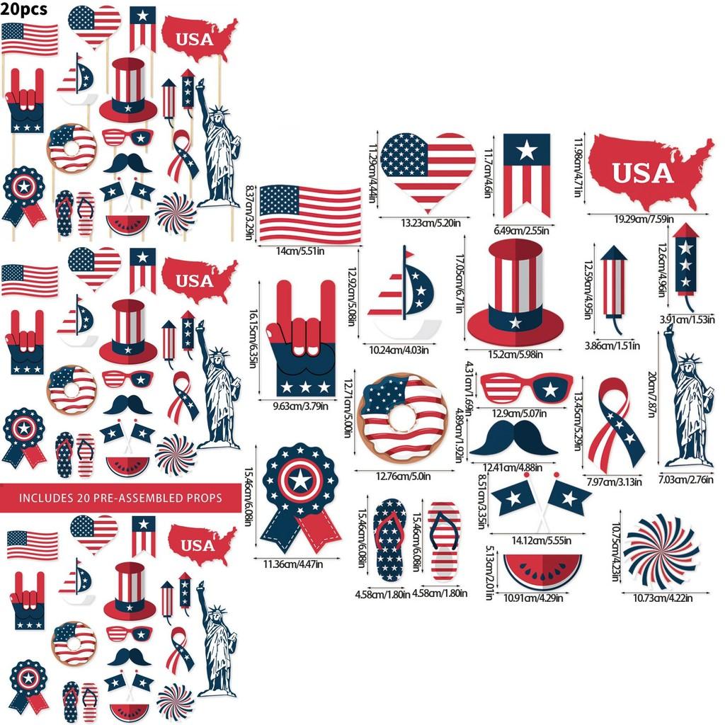 American Independence Day Photo Props Set With 20 Paper Party Decorations For Celebrations