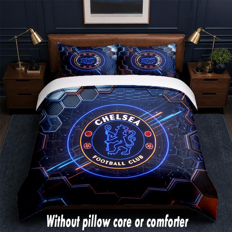 Chelsea FC Design Bett Bettwäsche Set 1 Bettbezug + 2 Kissenbezüge Weich Atmungsaktiv Haushalt Bettwäsche