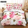 3D Printed Queen Size Flower Themed Duvet Cover Set - Digital Printing Bed Linen for Stylish Bedroom