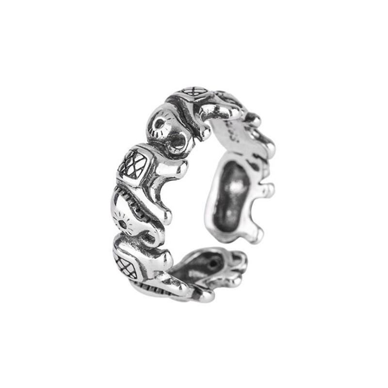 New Minimalist Retro Thai Silver Animal 925 Silver Jewelry Personality Elephant Group Exquisite Opening Rings R202