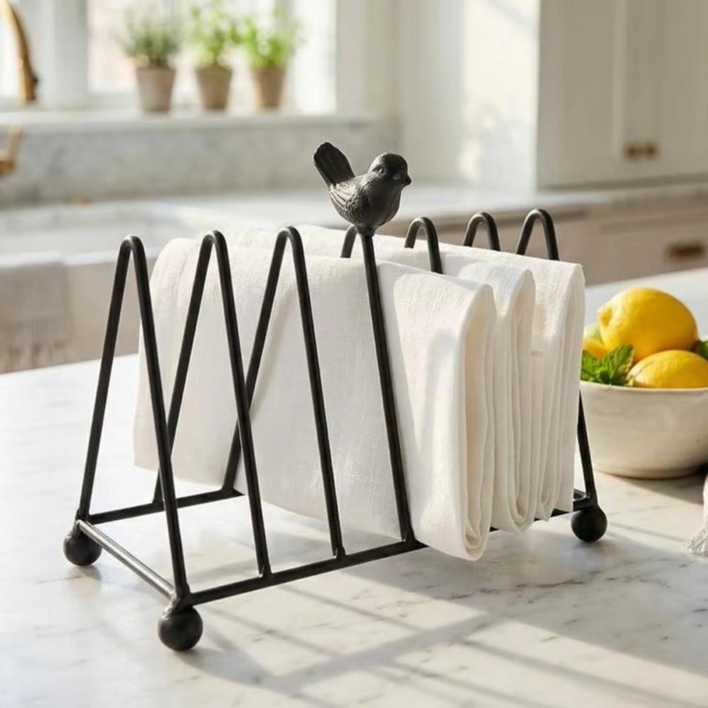 Practical Retro Kitchen Dish Organizer Decorative Layered Metal Dish Rack Bookshelf Bird Design Dish Storage Organizer Home