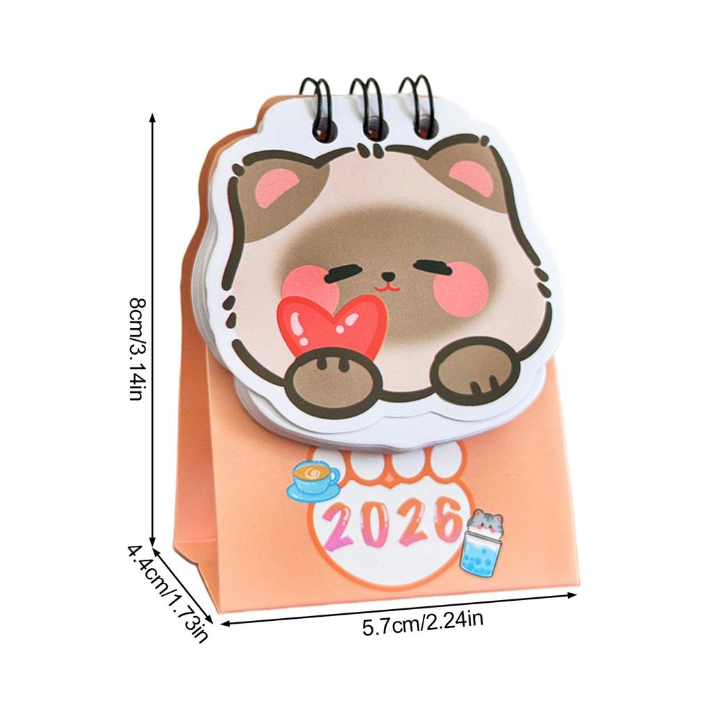 2026 Desk Calendar Cute Cat Themed Mini for Students Double Coil Design Small Format Calendar Whimsical Illustration Student