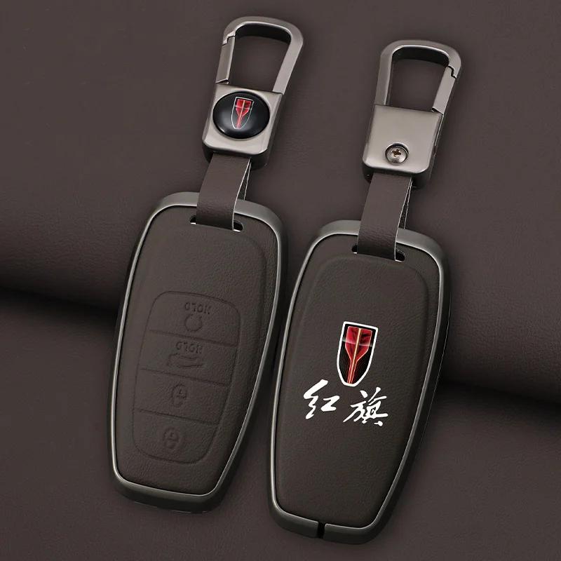 Moulures Intérieures Coque de Protection pour Clé Intelligente de Voiture Pour FAW Hongqi H5 E-HS9 H9 HS9 HS5 HS7 2020 2021 Alliage de Zinc Nouveau Cuir Auto K