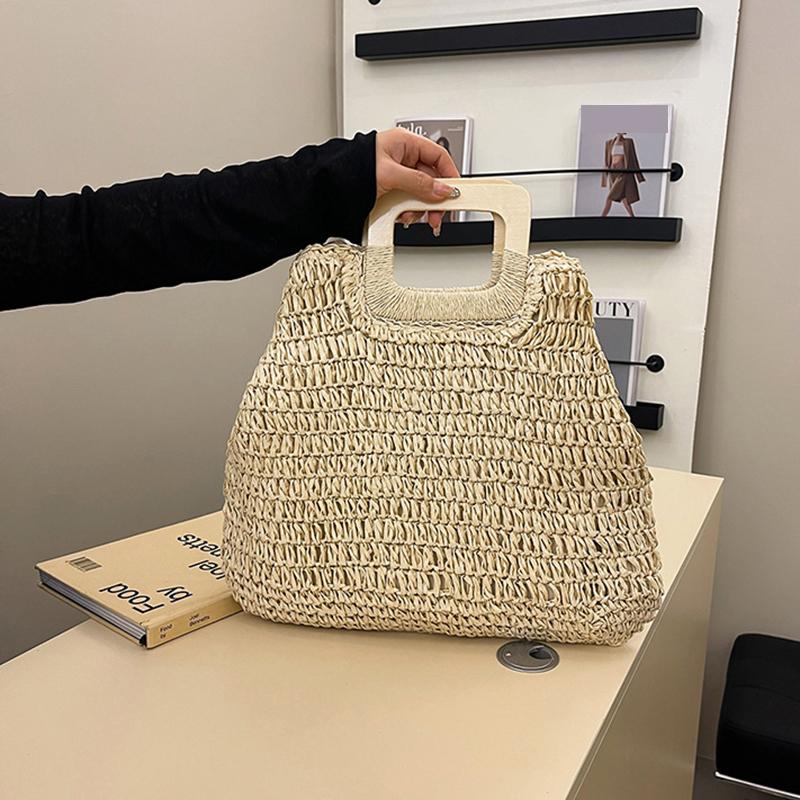 Elegant Female Square Shopper Totes Summer High-quality Straw Bag Women's Designer Large Capacity Handbag Woven Travel Beach Bag