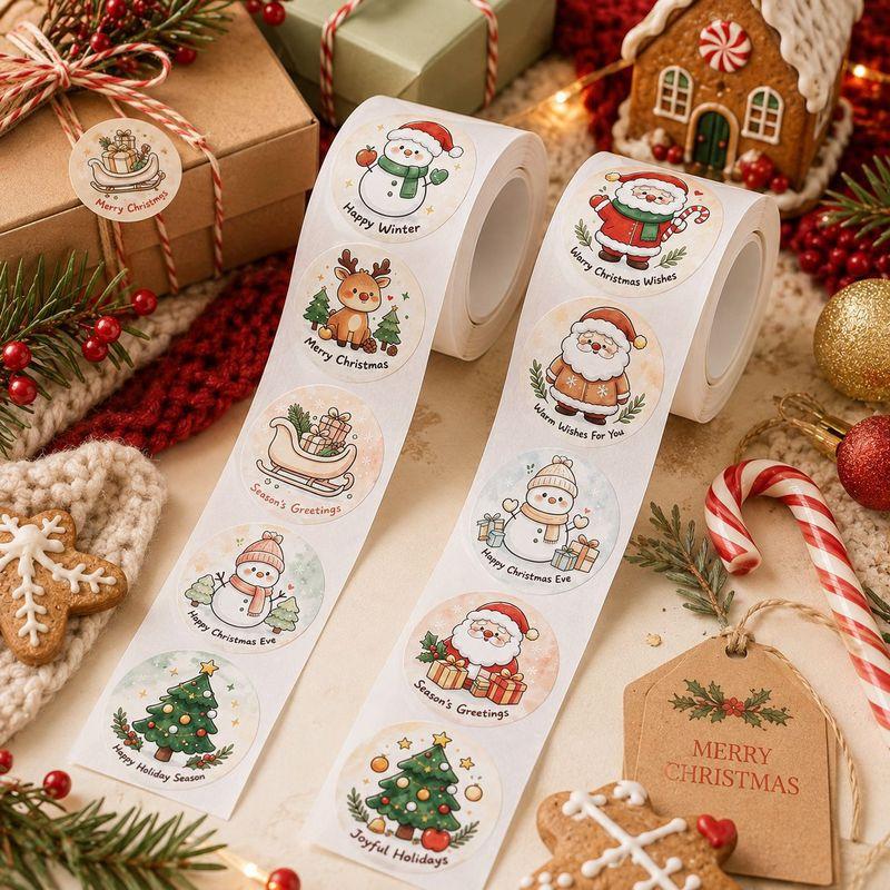 500Pcs/roll Merry Christmas Sticker Cute Santa Snowman Elk Gift Seal Labels Wrapping Decor Stickers for Bag Envelope