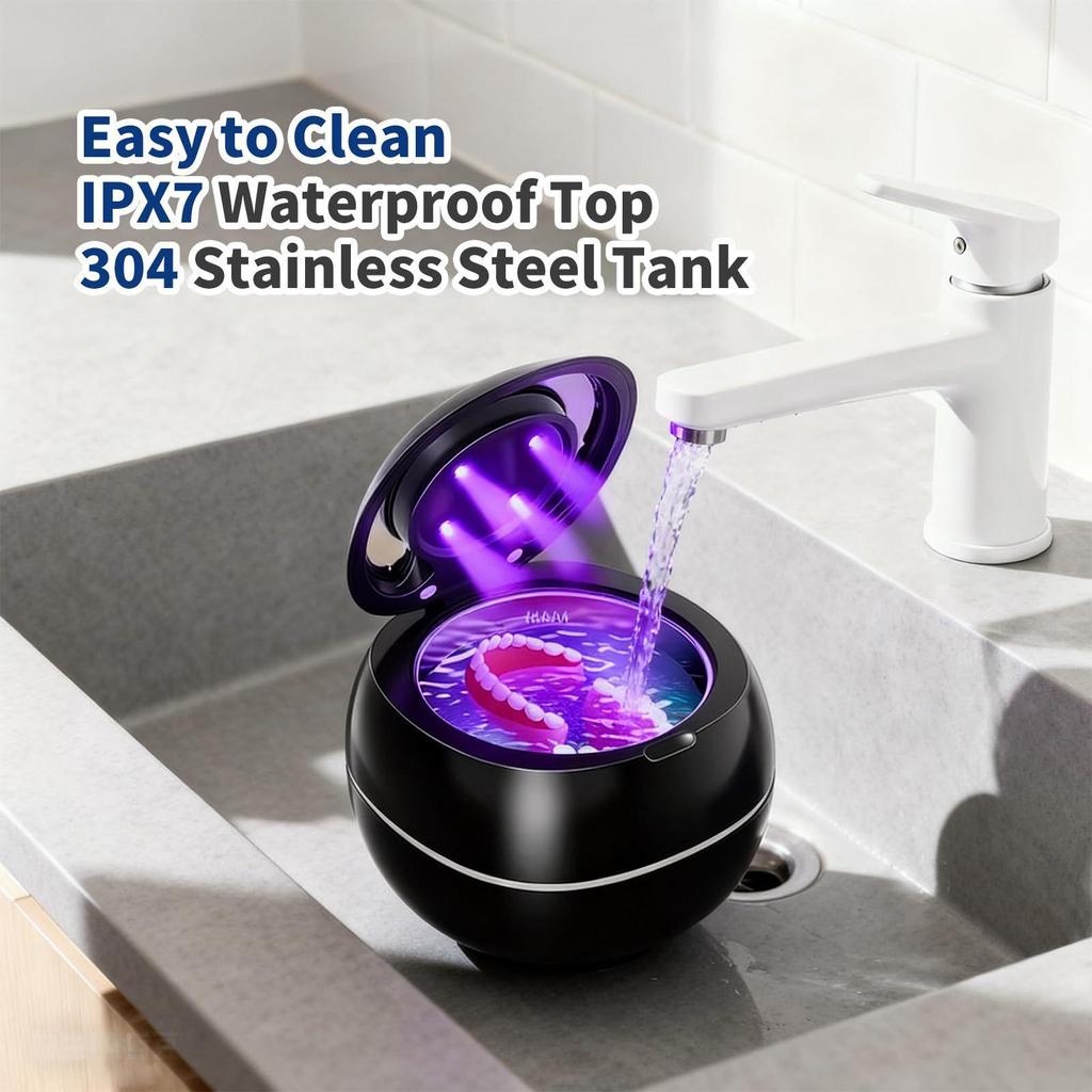 Ultrasonic Multi-functional Denture & Jewelry Cleaner with Purple Light, 180ml Capacity