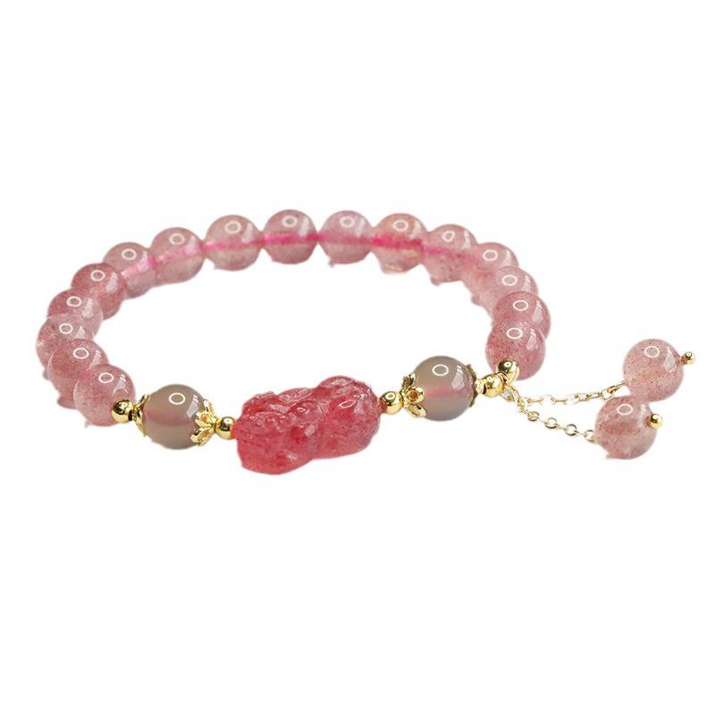 Juan Yu Strawberry Quartz Pixiu Bracelet - Crystal Colorful Gemstone Beaded Jewelry (CB4082205)