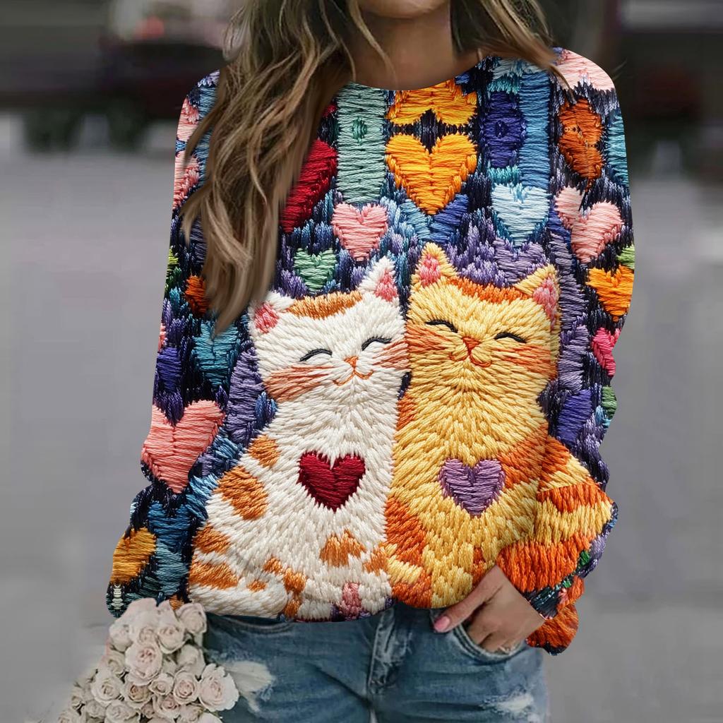 Women's Fashion Casual Long Sleeve  Printed Neck Sweatshirt Top