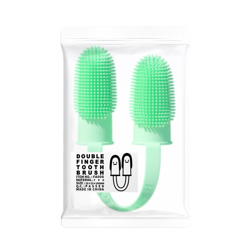 

Зубная щетка для домашних животных с двумя пальцами, мягкая, прочная, моющаяся, насадка для чистки зубов, средство для ухода за полостью рта, аксессуары для домашних животных зелёный