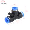 2Pcs 10mm T-type APE Plastic 3-Way Pneumatic Quick Connect Fittings, Push-in Air Hose Connector for Pneumatic Tools Air Tubing Connection