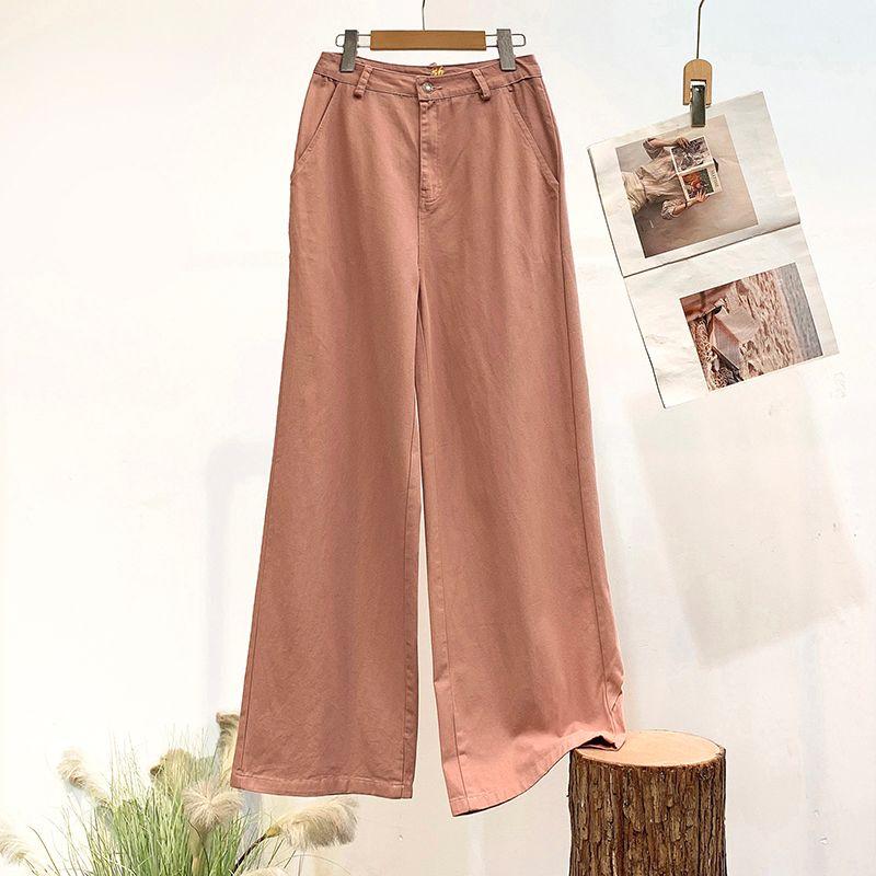 

Handsome and Stylish! Fashionable Stylish! European and American Single ~ Denim Cotton High-Waisted Trousers ~ Micro-Pull Loose Pants Pants Women Pink 42