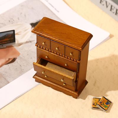 Dollhouse 112 Miniature Mini Realistic-Looking Wooden Cabinet Lockers Tv Cabinet With Drawer Living Room Bookcase Furniture Model Toy