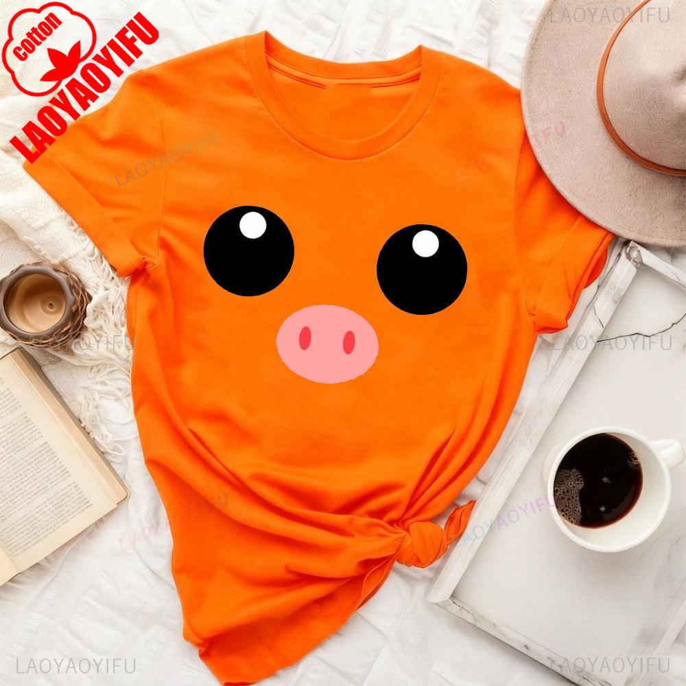 Pig Funny Cotton Unisex Unisex Pink T Shirt Funny Print Round Neck Tshirt Cute Graphic Tees Comfortable Personality Sweatshirt