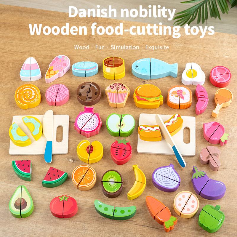 Simulation Kitchen Pretend Toy Wooden Classic Game Montessori Educational Toy For Children Kids Gift Cutting Fruit Vegetable Set