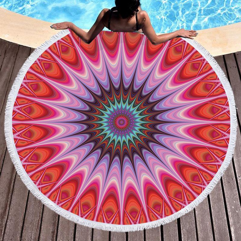 Round Beach Towel With Fringed Digital Printed Bohemian Microfiber Bath Towel Yoga Mat Custom
