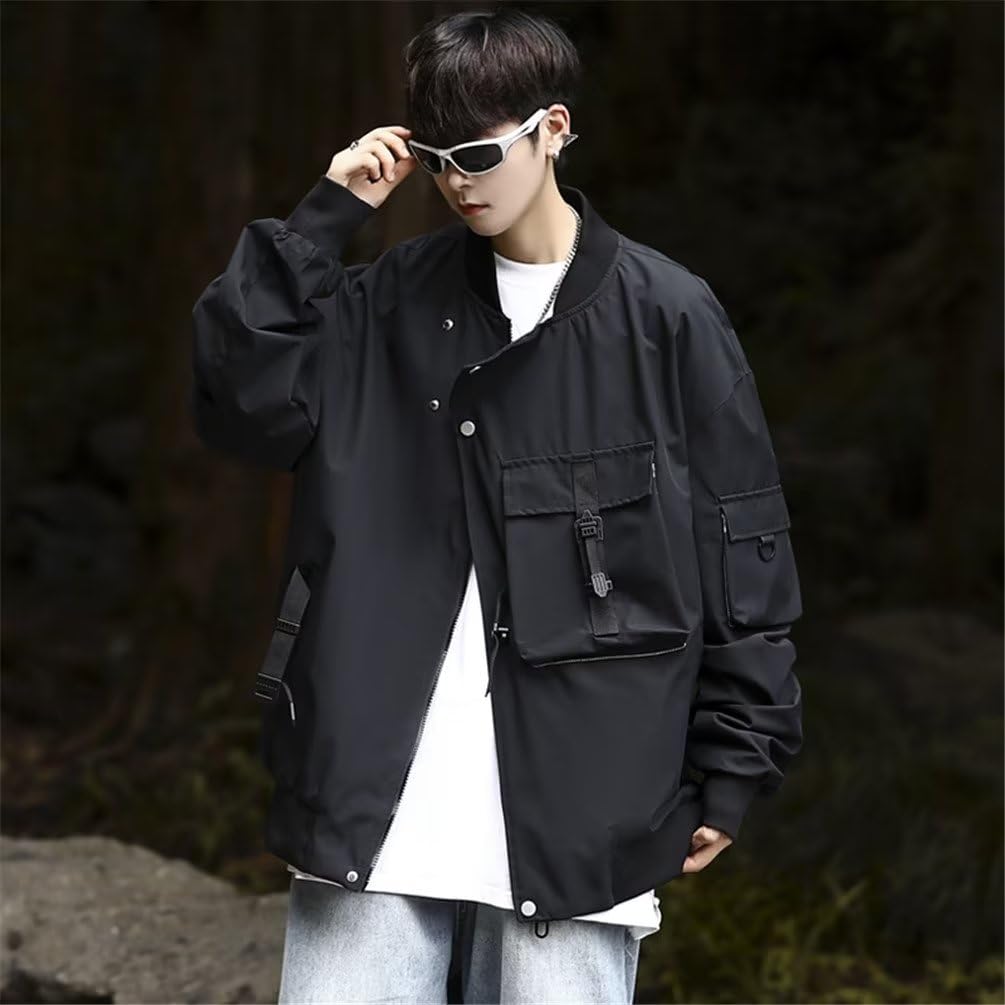 Trysimple Sukajan Irregular Lightweight Sizes Collar Men's Jacket, Blouson/Baseball Jacket, Spring/Autumn Outerwear, L-9XL, Stand-Up (5XL Black)