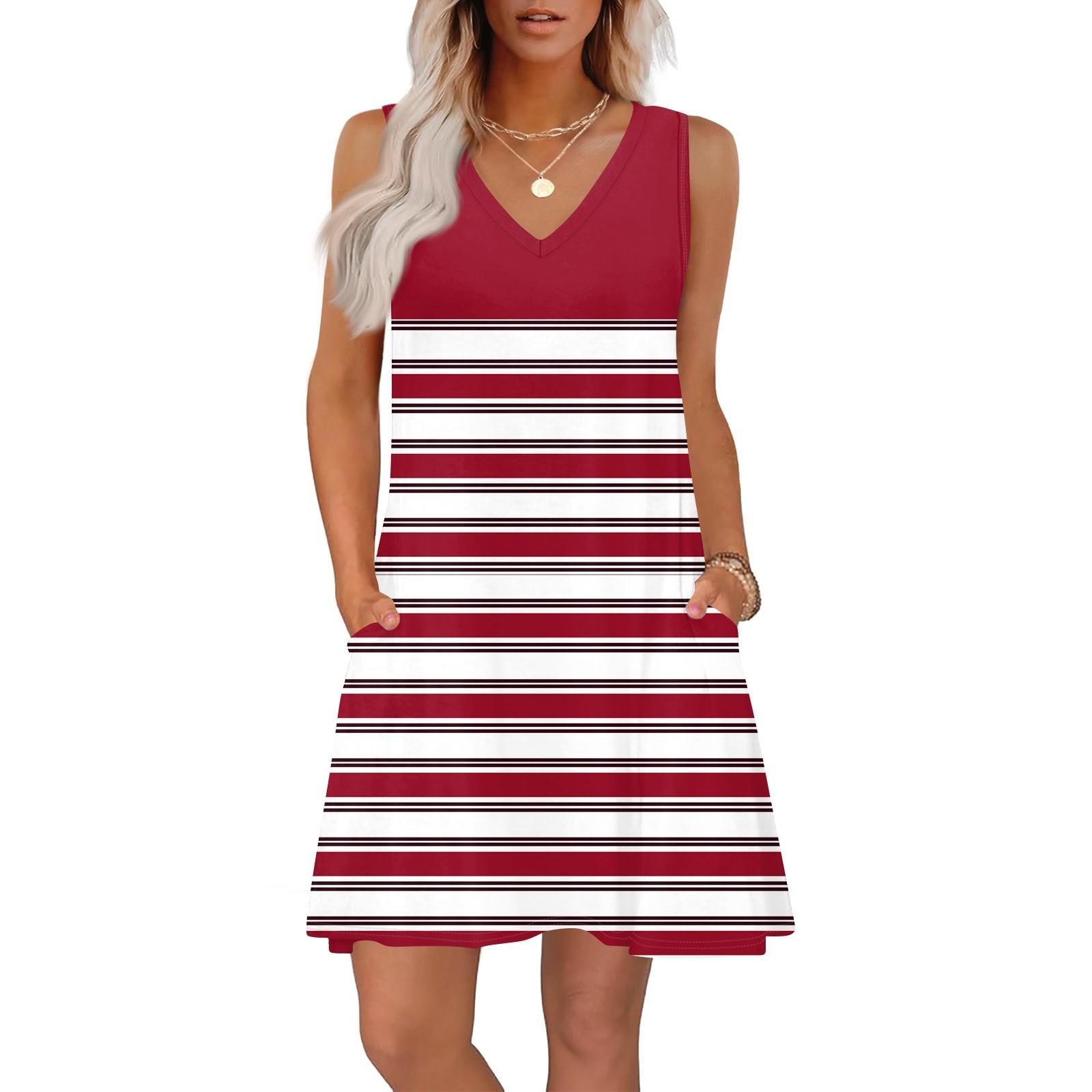 

Женские летние платья свободного кроя с принтом V-образным вырезом без рукавов сарафаны пляжное гавайское платье с карманами L красный