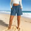 Damen Bermudashorts Mit Taschen Kordelzug Elastischer Bund Leinen-Shorts Lässige Strandurlaub Sommerkleidung