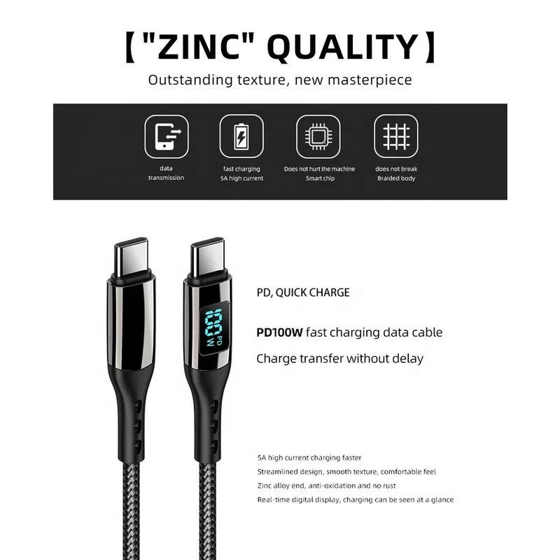 100W 5A PD Fast Charge USB C to USB C Display Cable Type C to USB-C Phone Charger Compatible Or For Macbook Xiaomi Samsung