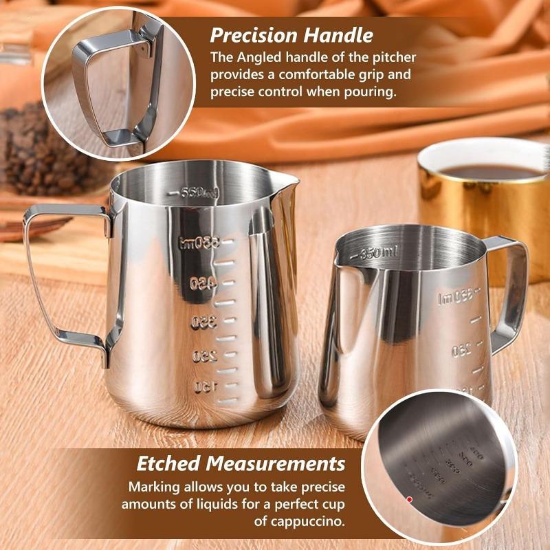 1 Set Stainless Steel Flower Tank Coffee Milk Jug Measuring Cup Fancy Coffee Utensil Flower Needle Coffee Decoration Template