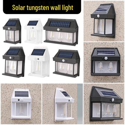 Solar Wall Light with Motion Sensor, 3 Modes, Tungsten Filament; Ideal for Gardens, Villas, Courtyards; Rainproof for Outdoor Use.