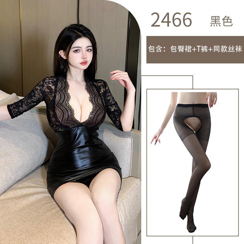 Sexy Sexy Uniform Lace Secretary Leather Skirt Set Office Professional Hip Wrap Skirt Seduction Sexy Dress